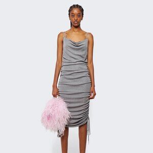 New Women's Dion Lee Ruched Metallic Cowl Neck Mini Dress Smoke Shimmer S US 4